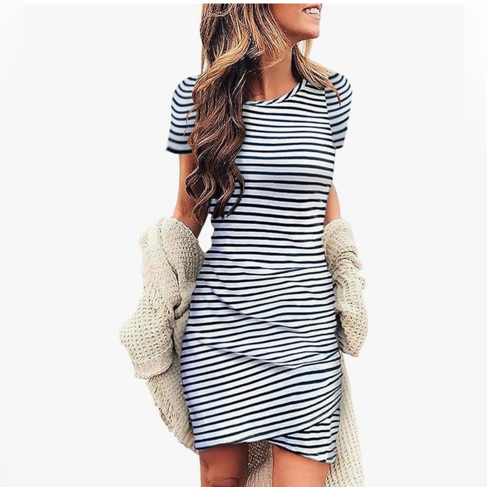 BTFBM summer Striped Cotton T-Shirt Dress - M